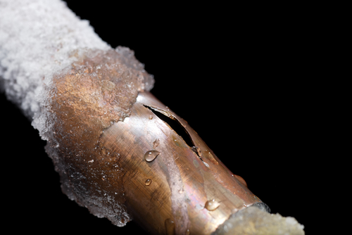 A frozen pipe with a leak.